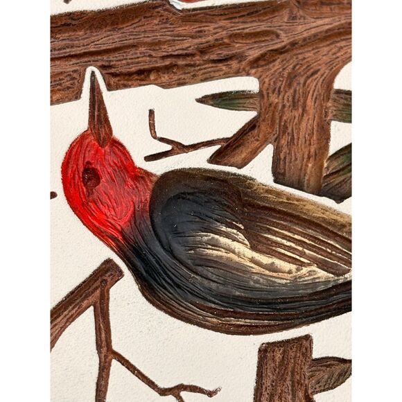 Vintage Chalkware Bird Decor Woodpecker Picture 3-D Wall Art - Picture 5 of 7